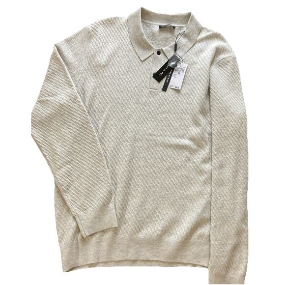 Tahari Mens Wool Blend Collared Sweater Sz M New Ivory Long Sleeve Fisherman - Picture 1 of 6